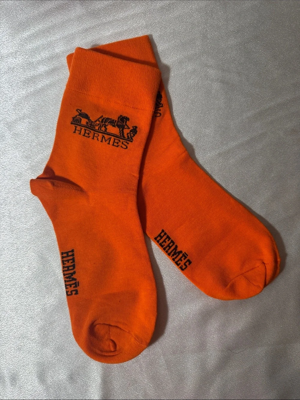 New! Hermes Orange Crew Socks with Black Logo